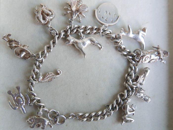 Vintage Heavy Sterling Silver Charm Bracelet length 7" - 37,9g