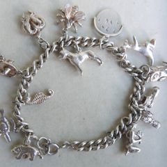 Vintage Heavy Sterling Silver Charm Bracelet length 7" - 37,9g