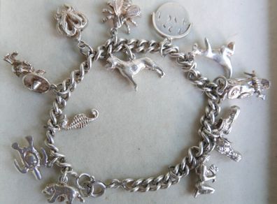 Vintage Heavy Sterling Silver Charm Bracelet length 7" - 37,9g