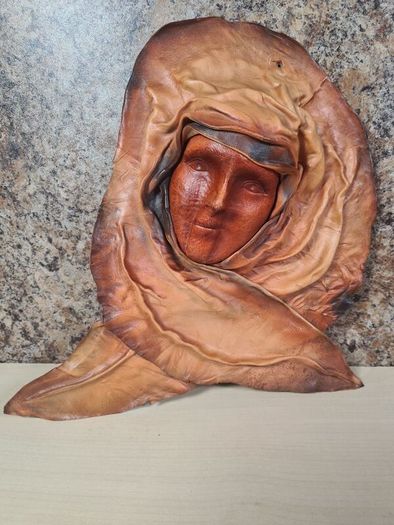 Leather face mask wall art handmade wall hanging