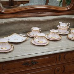 Tuscan Pink & Gold Bone China Tea Set (19 Pieces / 5 Settings)