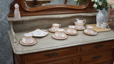 Tuscan Pink & Gold Bone China Tea Set (19 Pieces / 5 Settings)