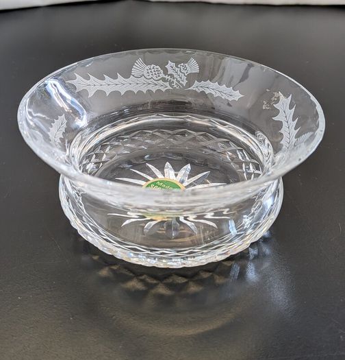 Vintage Scottish Cut Crystal Floral Bowl Original Made in Scotland Label
