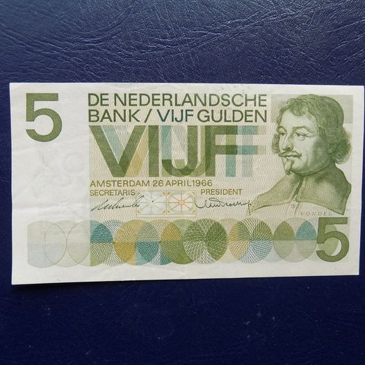 Netherlands 1966.5 Gulden.Banknote.Very Fine.
