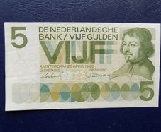 Netherlands 1966.5 Gulden.Banknote.Very Fine.