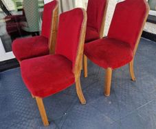 1930s set of Original red velvet walnut Art Deco chairs