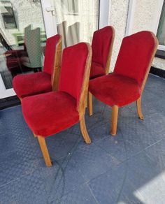 1930s set of Original red velvet walnut Art Deco chairs