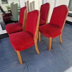 1930s set of Original red velvet walnut Art Deco chairs