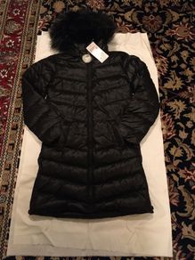 Down Coat with hood and detachable faux fur on it, size-XS