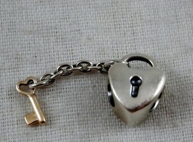 Pandora Heart & Key 14ct solid Gold & Silver Charm