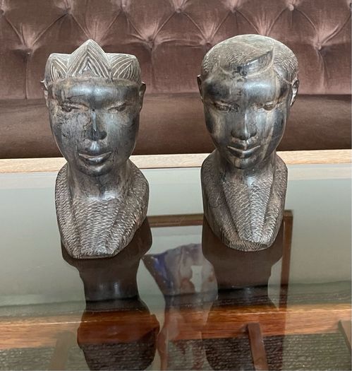 Pair of Vintage Mid Century African Art Hardwood Bust Carvings