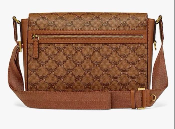 MCM Monogram messenger bag with natural nappa leather trim