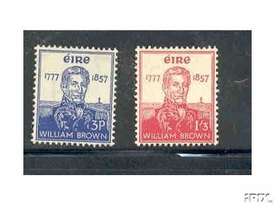 1957 Ireland Centenary of the Death of Admiral William Brown (Founder of Argentine Navy) Commemorative Stamps Mint Never Hinged (MNH)