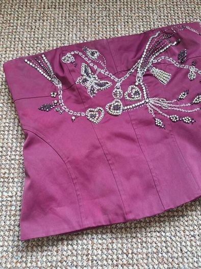 Vintage karen millen burgundy embellishment diamond corset top size small 14