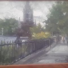 a oil painting on board by a dublin artist norman teeling malhide church