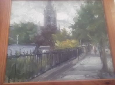 a oil painting on board by a dublin artist norman teeling malhide church
