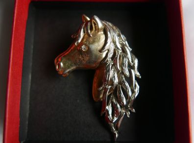 Vintage Gold and Silver tone stylised horses head horse brooch 80s