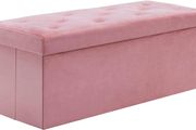 NEW | Folding Storage Ottoman Bench, Velvet Large Footstools Cube for Living Room and Bedroom 110 x 40 x 40 cm - Hot Pink