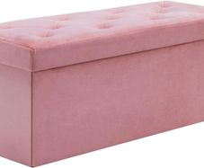 NEW | Folding Storage Ottoman Bench, Velvet Large Footstools Cube for Living Room and Bedroom 110 x 40 x 40 cm - Hot Pink