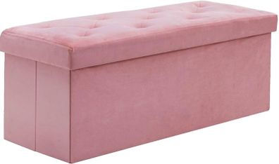 NEW | Folding Storage Ottoman Bench, Velvet Large Footstools Cube for Living Room and Bedroom 110 x 40 x 40 cm - Hot Pink