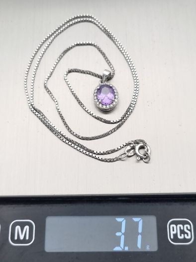 925 Silver Cubic Zirconia Halo Amethyst Necklace
