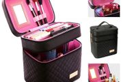 Cosmetic Case Beauty Suitcase Box Organizer Makeup Travel Portable Container Black / Pink