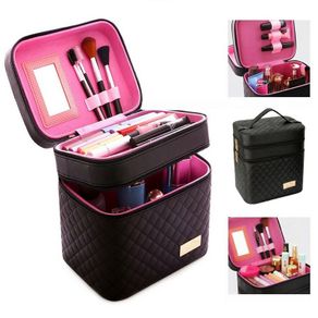 Cosmetic Case Beauty Suitcase Box Organizer Makeup Travel Portable Container Black / Pink
