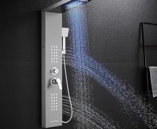 Bath Shower Mixer Shower Tower Panel System with Shower Head and Hose Mixer Rai Waterfall 2 Modes Massage Jets Handset Stainless Steel