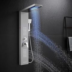 Bath Shower Mixer Shower Tower Panel System with Shower Head and Hose Mixer Rai Waterfall 2 Modes Massage Jets Handset Stainless Steel