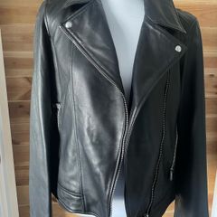 black leather biker jacket Jaeger size UK 10 BNWT