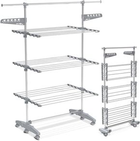 Large 3 Tier Clothes Airer, Laundry Drying Rack Foldable Stainless Steel Clothes Horse for Indoor Outdoor