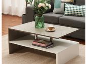 BRAND NEW Coffee Table 2 Tiers Book Sundries Storage Shelf with 2 Pillars Living Room Table Sofa Table Concrete White 90x60cm