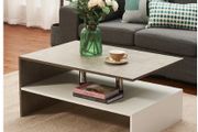 BRAND NEW Coffee Table 2 Tiers Book Sundries Storage Shelf with 2 Pillars Living Room Table Sofa Table Concrete White 90x60cm