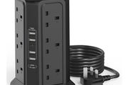 Extension Lead with USB Slots 1.8M and 18W USB C Fast Charger, (13A 3250W) 5 USB Ports and 12 Way Extension Tower, Surge Protection Extension Lead with Switch, Extension Cable for Home, Office