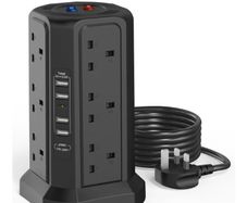 Extension Lead with USB Slots 1.8M and 18W USB C Fast Charger, (13A 3250W) 5 USB Ports and 12 Way Extension Tower, Surge Protection Extension Lead with Switch, Extension Cable for Home, Office