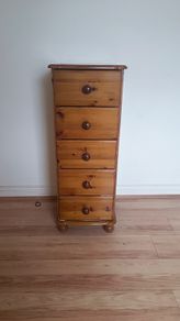 Solid Pine 5 Drawer Tallboy / Bedside Locker