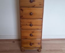 Solid Pine 5 Drawer Tallboy / Bedside Locker