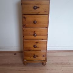 Solid Pine 5 Drawer Tallboy / Bedside Locker