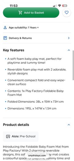 Smyths Baby play mat