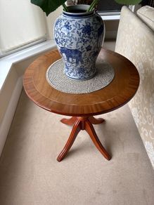round inlaid side table walnut
