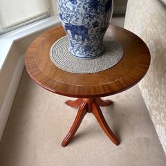 round inlaid side table walnut