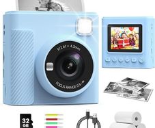 TIATUA Kids Instant Camera, 2.4-inch Instant Camera for Children with 32GB Card and Photo Paper, 1080P HD Digital Camera for Kids, Gifts for Boys and Girls Ages 3-12 (Blue)