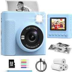 TIATUA Kids Instant Camera, 2.4-inch Instant Camera for Children with 32GB Card and Photo Paper, 1080P HD Digital Camera for Kids, Gifts for Boys and Girls Ages 3-12 (Blue)