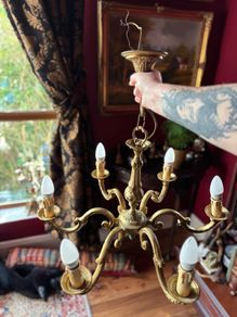 Vintage Ornate Solid Brass 6-Light Chandelier (Fully Wired & Working)