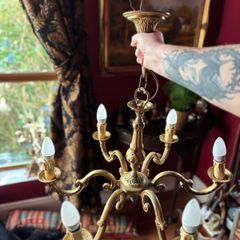 Vintage Ornate Solid Brass 6-Light Chandelier (Fully Wired & Working)