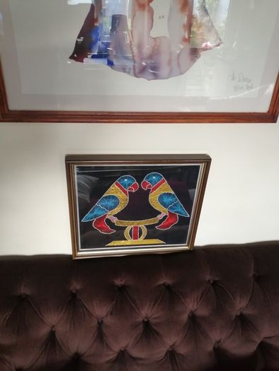 Good sized Vintage Framed String Art Two Love Birds