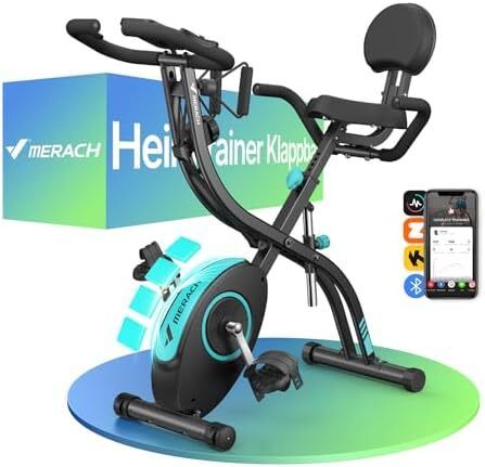 4-in-1 Exercise Bike with Own Training App 16x Magnetic Resistance, LCD Display, Hand Pulse Measurement, Foldable Exercise Bike