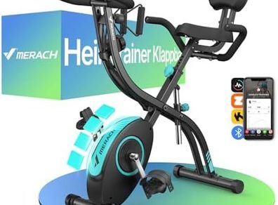 4-in-1 Exercise Bike with Own Training App 16x Magnetic Resistance, LCD Display, Hand Pulse Measurement, Foldable Exercise Bike