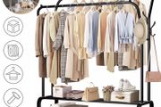 NEW Double Clothes Rail Rack with Shelves