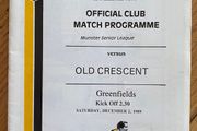 1989 Young Munster v Old Crescent - Munster Senior League Programme
